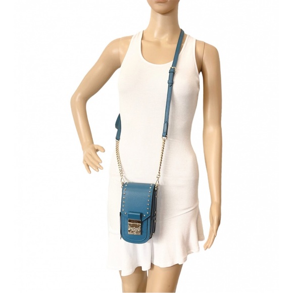 MCM New Mini Studded Deep Lagoon Leather Crossbody Bag - Picture 8 of 13